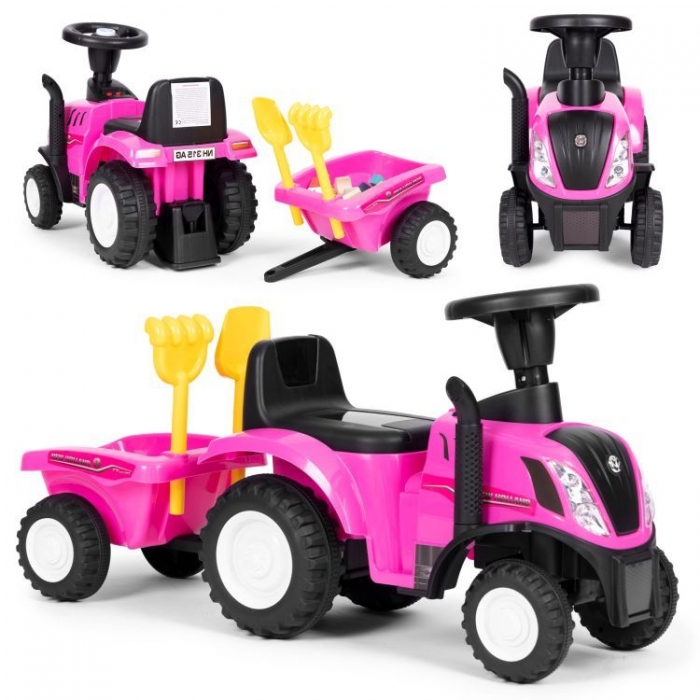 Tractor fara pedale New Holland cu remorca pentru copii 658T Roz