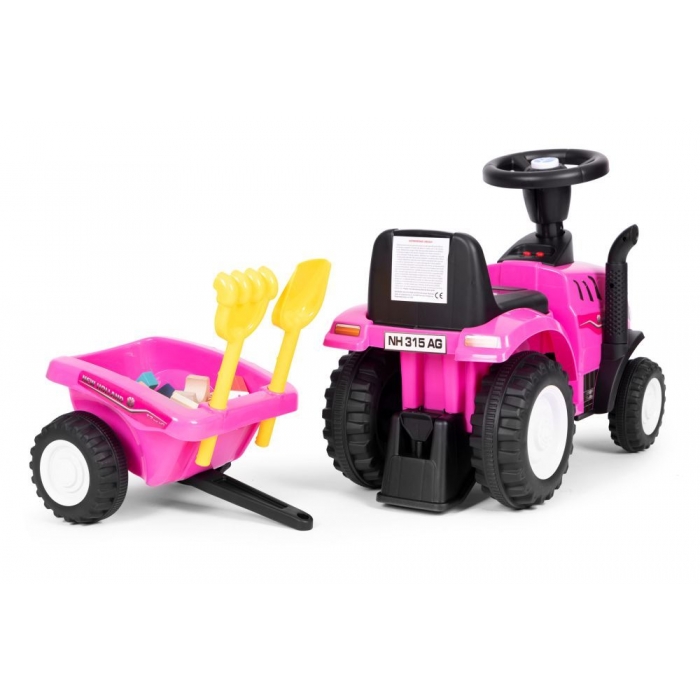 Tractor fara pedale New Holland cu remorca pentru copii 658T Roz - 4