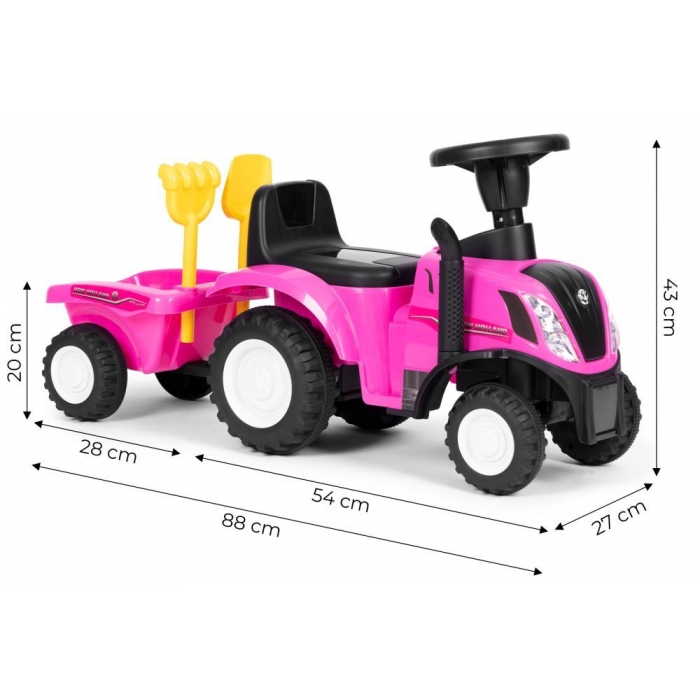 Tractor fara pedale New Holland cu remorca pentru copii 658T Roz - 7