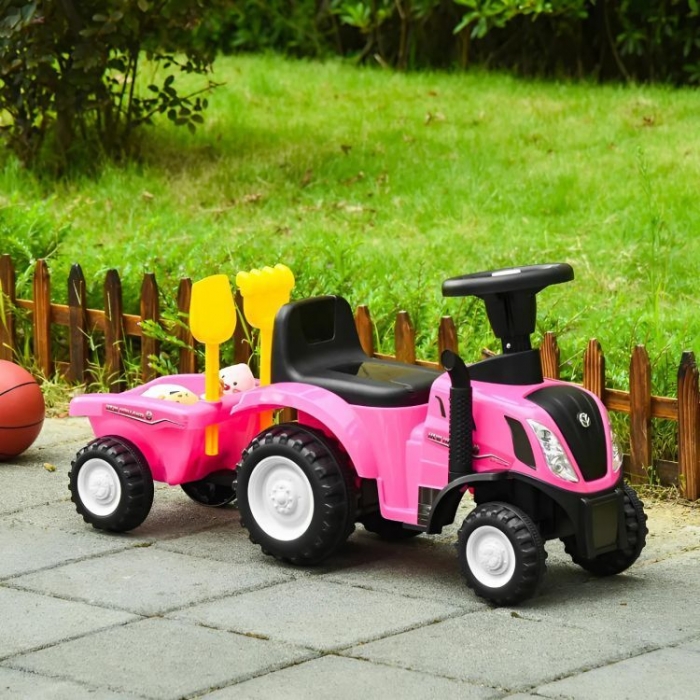 Tractor fara pedale New Holland cu remorca pentru copii 658T Roz - 8