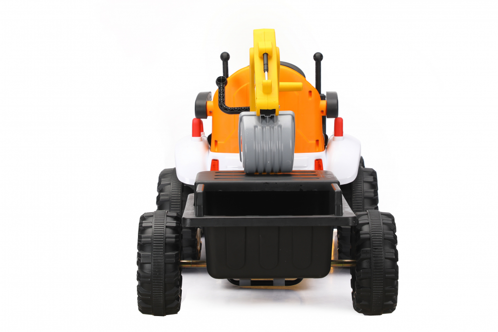 Tractor electric cu remorca si 2 cupe pentru copii Nichiduta Digger Scorpion Yellow 12V,telecomanda 2.4G,2 motoarex25w,scaun din piele ecologica,cupe mobile,suport picioare,cotiere,roti late rezistente,muzica,lumini LED