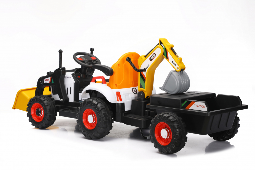Tractor electric cu remorca si 2 cupe pentru copii Nichiduta Digger Scorpion Yellow 12V,telecomanda 2.4G,2 motoarex25w,scaun din piele ecologica,cupe mobile,suport picioare,cotiere,roti late rezistente,muzica,lumini LED - 1