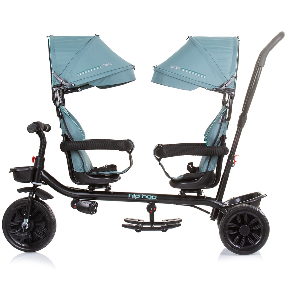 Tricicleta pentru gemeni Chipolino Hip Hop Aloe cu sezut rotativ 360 grade, suporturi pentru picioare, bara de protectie, cosulete - 1 | YEO