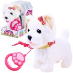 Catelus interactiv din plus 23 cm, reactioneaza la atingere, merge, cu sunete si lesa cu buton de actionare