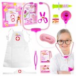 Trusa medicala pentru copii Malplay, cu halat medical, stetoscop cu efecte sonore si luminoase, accesorii specifice incluse