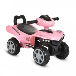 ATV copii fara pedale Moni No Fear Pink cu compartiment pentru jucarii, volan cu claxon, functii luminoase si muzicale, spatar,roti rezistente,sistem antirasturnare