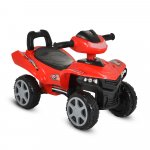 ATV copii fara pedale Moni No Fear Red cu compartiment pentru jucarii, volan cu claxon, functii luminoase si muzicale, spatar,roti rezistente,sistem antirasturnare