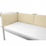 Aparatoare pentru patut Qmini Warm Beige, din muselina dubla, 180x30 cm, cu panglici