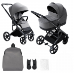 Carucior pentru copii Avionaut Sirius Grey 2 in 1 cu suspensie, maner telescopic, geanta, greutate admisa 22 kg