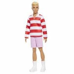 Papusa baiat Ken Barbie fashionistas blond cu bluza polo si dungi
