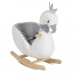 Balansoar din plus Moni Swan White cu scaunel si spatar, centura de siguranta, functii muzicale, greutate admisa 30 kg, dimensiune 64x37x72 cm