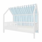 Baldachin lateral din muselina pentru pat tip casuta, Little Amy, Albastru deschis, 180x155 cm