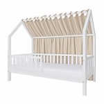 Baldachin lateral din muselina pentru pat tip casuta, Little Amy, Bej, 160x155 cm