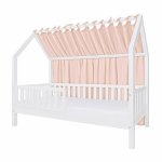 Baldachin lateral din muselina pentru pat tip casuta, Little Amy, Somon, 160x155 cm