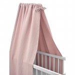 Baldachin pentru patut/leagan Qmini Powder Pink din muselina dubla, 145x200 cm