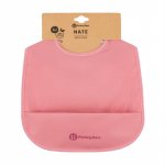Baveta impermeabila cu buzunar Petite&Mars Nate, Fara pvc si ftalati, 37x27 cm, 6 luni+, prindere velcro, Roz