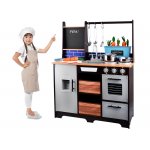 Bucatarie din lemn pentru copii cu sunete, aspect modern, aparat de gheata, frigider si cuptor cu lumina led, dimensiune 74 x 29.5 x 95.5 cm, accesorii incluse