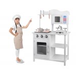 Bucatarie din lemn pentru copii, plita interactiva cu inductie, efecte sonore si luminoase, dimensiune 85 x 47.5 x 60 cm, White