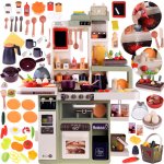 Bucatarie interactiva-realista pentru copii verde, cu chiuveta functionala, abur, lumini, sunete, pana la 88 accesorii incluse, dimensiune 94 x 45 x 69.5 cm