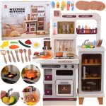 Bucatarie interactiva pentru copii Jokomisiada beige, cu chiuveta functionala, lumini, efect de abur, sunete si accesorii de gatit incluse, dimensiune  80 x 100 x 28 cm