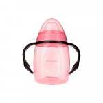 Cana cu cioc din silicon pentru copii Akuku 280ml Roz,manere largi confortabile,materiale sigure fara BPA,rezerva tetina inclusa,recomandat de la 9 luni