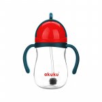 Cana de antrenament Akuku Albastru/Rosu 280ml anti-varsare cu manere si pai cu greutate,capac mobil de protectie