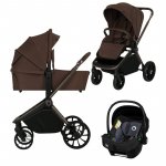 Carucior pentru copii Lionelo Mika Plus Mocha Mousse, 3 in 1, cadru din aluminiu, cu landou intarit si salteluta moale, scoica auto testata ADAC, reversibil, accesorii, Conform cu EN1888-1
