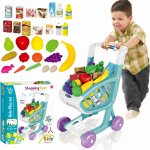 Carucior de cumparaturi pentru copii Matadi Blue cu roti mobile, prevazut cu lumini si 16 melodii , echipat cu 41 accesorii realiste, dimensiune 34x24x44.5 cm