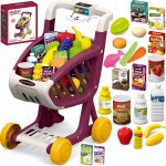 Carucior de cumparaturi pentru copii Matadi Pink cu roti mobile, prevazut cu lumini si 16 melodii , echipat cu 41 accesorii realiste, dimensiune 34x24x44.5 cm