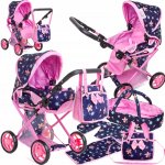 Carucior pliabil pentru papusi Doris Butterfly 2in1 cu maner si copertina reglabile,saltea de infasat,landou portabil cu manere,gentuta accesorii,roti din spuma eva,cos accesorii,dimensiune 74x36x70 cm