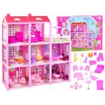 Casuta pentru papusi Matadi Fashion Villa Pink cu 3 etaje,8 camere si terasa, mobilier si papusa incluse