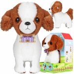 Catelus interactiv din plus pentru copii, dimensiune 13.5 x 12 x 16 cm, latra si maraie cand se deplaseaza