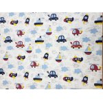 Cearsaf pentru pat copii Nichiduta Blue cars 120x60 cm din bumbac cu banda elastica roata