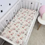 Cearsaf pentru pat copii Nichiduta Bunnies 120x60 cm din bumbac cu banda elastica roata