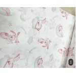 Cearsaf pentru pat copii Nichiduta Pink bunny 120x60 cm din bumbac cu banda elastica roata