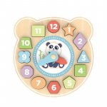Ceas 3D din lemn cu sortator forme 2in1 Hi Pando cu 12 forme,ceas cu ace mobile,dimensiune 22.5x2.3x22.5 cm