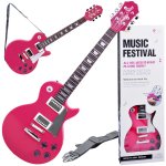 Chitara electrica pentru copii pink, aspect realist si design rock, cu 2 moduri de joc, dimensiune 69 x 23 x 4 cm