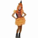 Costum de carnaval Vrajitoare eleganta portocaliu M 5-7 ani / 132 cm