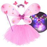 Costum de carnaval pentru copii Jokomisiada, model Zana cu fustita din tul si aripioare  iluminate cu led-uri multicolore