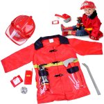 Costum de pompier pentru copii, cu jacheta rosie, casca reglabila si accesorii incluse
