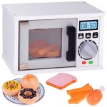 Cuptor cu microunde din lemn pentru copii Jokomisiada, cu alimente incluse, dimensiune 21.5 x 15 x 13.5 cm