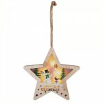 Decoratiune stea iluminata led, pentru usa sau geam, temporizator, lemn, 17 cm