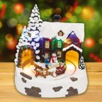 Diorama craciun, led-uri multicolore, sanie rotativa cu reni, om de zapada, 20.5x20 cm