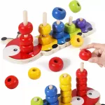 Joc de stivuire si abac pentru copii NiceKids multicolor, realizat din lemn, dimensiune 28 x 13.5 x 12 cm