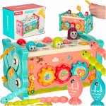 Jucarie cu activitati pentru copii Ikonka Blue Owl, 8 in 1 cu angrenaje rotative, pescuit cu magneti, joc cu ciocanelul, dimensiune 16 x 10 x 9.3 cm
