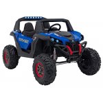 Masinuta electrica de teren 4x4 pentru copii UTV-MX 2000N blue, motor 4 x 75W, baterie 2 x 12V/7Ah, telecomanda 2,4 GHz cu 3 viteze, panou audio integrat, roti eva