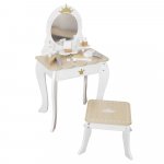 Masuta de toaleta cu oglinda si scaunel din lemn, realizata din MDF Moni Princesss Mirror White, 9 accesorii infrumusetare incluse, design elegant
