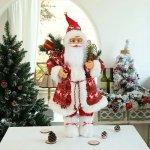 Mos craciun 60 cm, figurina decorativa, saculet cadouri, caciula cu clopotel