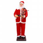 Mos craciun cu vioara, figurina muzicala 180 cm, canta si danseaza, suport sustinere, senzor sunet