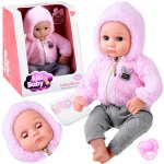 Papusica bebe pentru copii, Kiki Bebe, inchide ochii cand o asezi, burtica din material moale, accesorii incluse, inaltime 43 cm
